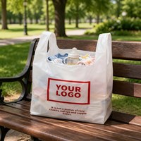 Sac en plastique PE pour supermarché et restaurant, avec logo personnalisé, pour l'emballage et le transport de courses en magasin d'alimentation, type sac T-shirt