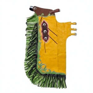 Chaps de Rodeo en Cuir Jaune Personnalisés, Équipement de Cowboy pour l'Équitation, Performance Western, Motif Floral, Taille Haute, Longueur Intégrale, Unisexe - Product Image 1