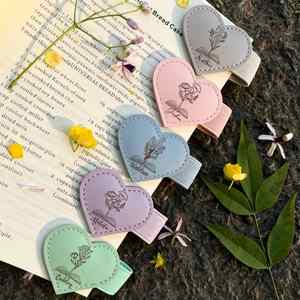 Custom Engraved Heart Leather Bookmark <b>Magnetic</b> Name <b>Book</b> Clip Cute Style Reusable Solid Color Women Men Sleek - Product Image 3