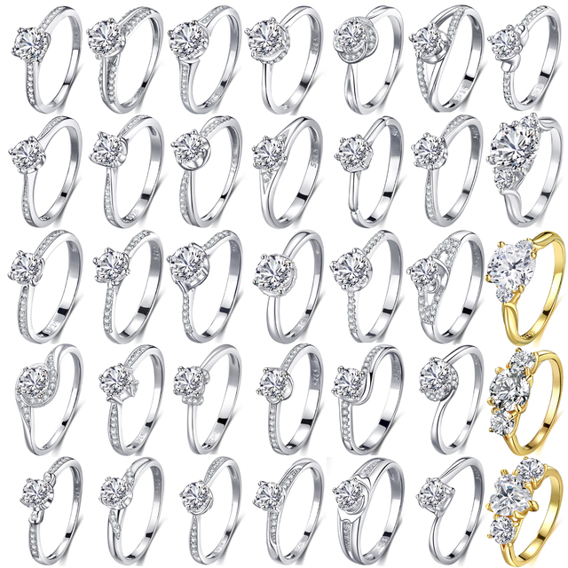Wholesale Fashion Finger Jewelry 925 Sterling Silver Circular Round Ring White Gold Plated Engagement Ring for Women Female Gift
