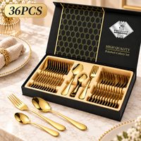 Ensemble de 36 couverts en acier inoxydable finition miroir moderne avec boîte cadeau pour hôtel et restaurant