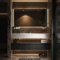 Meuble de salle de bain de style italien de luxe léger avec lavabo intégré, lavabo courbé à chaud, en ardoise, finition noire
