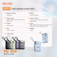 Power Bank MH811 Disetujui Maskapai, 20000mAh 45W PD, Kabel Ganda Terintegrasi, Layar HD 4 Perangkat, Pengisian Cepat, Aman, OEM