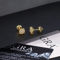 Boucles d'oreilles géométriques en argent S925 serties de diamants, avec clous en moissanite de 8,0 mm, élégantes, polyvalentes, chics, inspirées du hip-hop