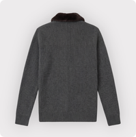 Pull cardigan en laine et acrylique mélangée avec col en fourrure, sortie d'usine TN, avec étiquette de col personnalisée
