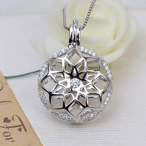 S925 <b>Silver</b> DIY Accessories European American Style Pendant Necklace Button <b>Bead</b> 10-15mm Cage Hole-Free Pearl Empty Holder 3mm - Product Image 1