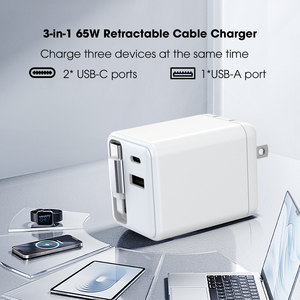 Cargador Rápido GaN de 65W PD <span class=keywords><strong>3.0</strong></span> 5V/3A Tipo-C con Enchufe EU/UK, Cable Retráctil, Certificación ETL, CE, FCC, SAA, para Laptop y Reloj Inteligente - Product Image 3