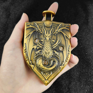 Offre Spéciale : 5 dés de style bouclier tendance avec motif dragon gravé, dés en métal à pression pour jeux de rôle RPG et D&D - Product Image 5