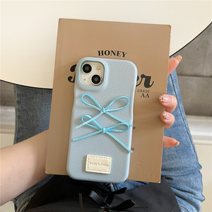 Funda de teléfono con textura de cuero con lazo 3D para chica Simple para Apple 16 15 14 Pro protección anticaída IPhone 13 12 Plus funda móvil de nicho - Product Image 3