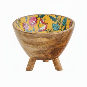 Wooden Tripod <b>Bowl</b> with Vibrant Yellow Enamel Bird Design Perfect for <b>Snacks</b> Decor Stylish Durable Ideal for Modern Homes - Product Image 1