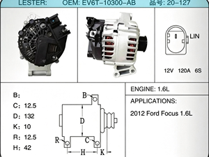 Alternador para <span class=keywords><strong>Ford</strong></span> Focus 1.6 12V 150A, Generador para Auto Fiesta <span class=keywords><strong>Mondeo</strong></span> 1.6L, Piezas Eléctricas para Auto, Calidad OEM de Fábrica - Product Image 5