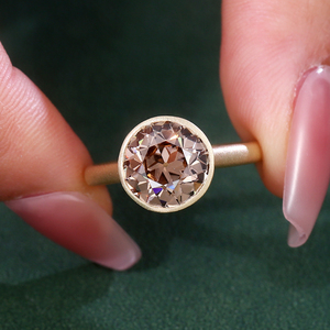 Private Customization 18k gold frosted craft gold <b>ring</b> champagne Round Old european cut lab <b>diamond</b> <b>ring</b> women jewelry - Product Image 3