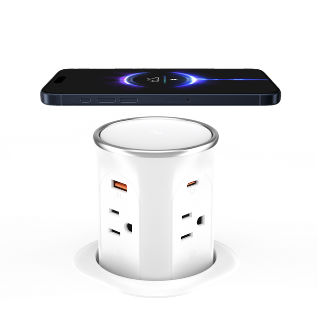 JOYE US Standard 15A Office & Kitchen Motorized Pop-Up Tabletop Socket with 4 AC Outlets 2 USB-A 2 USB-C Ports