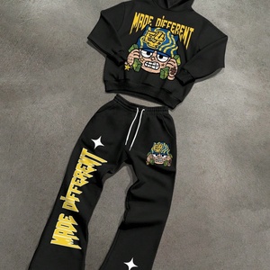 Conjunto Deportivo Urbano Ligero de 500 g/m², Estilo Hip-Hop, Sudadera con Capucha y Pantalones Deportivos Estampados, Tallas Grandes, Ecológicos, para Hombre - Product Image 2