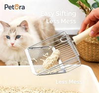 Grande pelle à litière pour chat en acier inoxydable, pelle à chat en métal intégrée, vente en gros de produits en stock pour chats