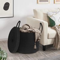 Panier de rangement rond en corde de coton tressé à la main avec couvercle, 15 po L x 15 po L x 13 po H, organisateur domestique, panier à linge sale