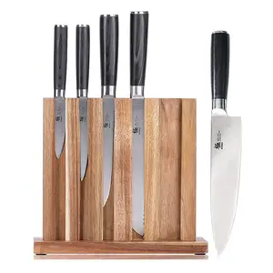Private Label Wooden 5-Knife Block Set Stainless Steel Kitchen Precision Hobby Chef's Cooking Knife Holder Set