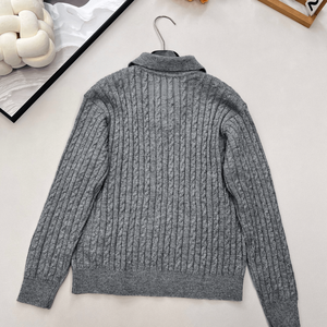 เสื้อสเวตเตอร์โปโลถักลายเคเบิ้ลสำหรับผู้หญิง แขนยาว ติดกระดุมด้านหน้า สไตล์ลำลอง - Product Image 2