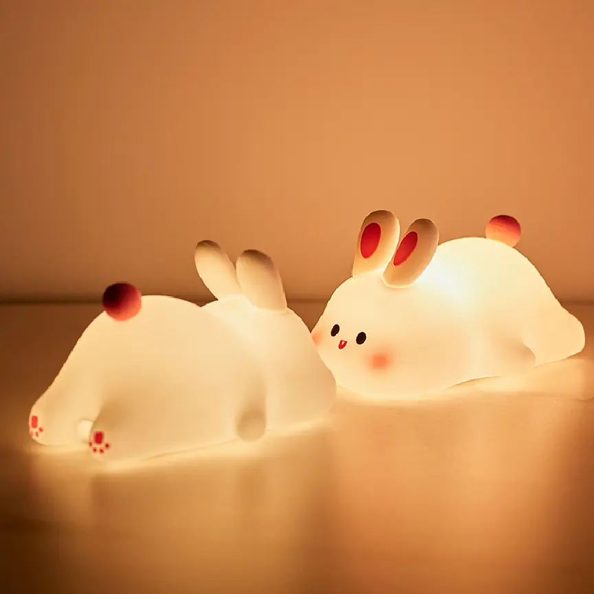 Mini Mooie Oplaadbare Led Soft Touch Siliconen Nachtlampje Voor Kinderen Konijnenlamp Licht Op Siliconen Dier Nachtlampje