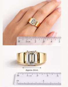Emerald Cut Lab <b>Diamond</b> <b>Ring</b>, Wide Gold Band, Statement Wedding <b>Ring</b> (IGI Certified) - Product Image 4