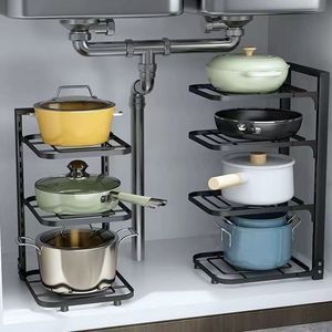 Estante de Almacenamiento para Cocina, Organizador de Utensilios de Cocina de Múltiples Niveles, de Acero al Carbono, para Debajo del Fregadero, Estante Vertical para Ollas - Product Image 3