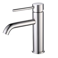 Robinet de lavabo moderne minimaliste à poignée unique en acier inoxydable, à poser sur le comptoir, avec eau chaude et froide, pour salle de bain