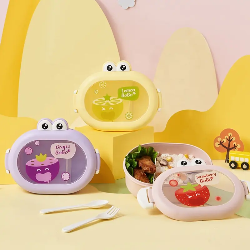 Kleurrijke Cartoon Kinderen Omie Box Lunch Food Grade Plastic Bento Lunchbox Voor Kinderen Bpa Gratis