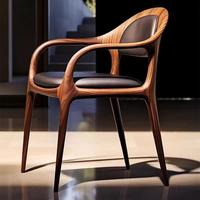 Fauteuil en bois courbé de luxe moderne avec coussin en cuir pour salle à manger, bureau, hall d'hôtel, mobilier contemporain pour la maison