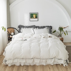 Falda de cama con volantes de estilo princesa para niña, ropa de cama de algodón de cuatro piezas, colcha de Color puro - Product Image 1