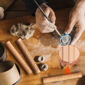 Outils en céramique, ensemble d'outils de poterie, outils de fabrication de poterie, rouleau à texture d'argile à manche en bois, rouleau à motifs d'argile en bois - Product Image 6