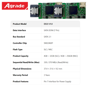 DS33 OEM SATA DOM Originele ODM Geheugenkaarten SSD 8GB MLC SATAIII 5V Solid State Drives Harde Schijven - Product Image 5