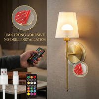 Applique murale LED sans fil de luxe en fer, télécommandée, adhésive 3M, à piles rechargeables, pour hôtel et salon