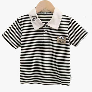 Camiseta Polo de Manga Corta para Niños, Verano, Linda Camiseta con Cuello, Informal, Tejida, con Rayas Bordadas - Product Image 5