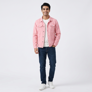 Vestes en jean rose surdimensionnées 100% coton pour hommes, personnalisation complète, style vintage, col montant, logo frontal personnalisé, coupe-vent pour hommes - Product Image 1