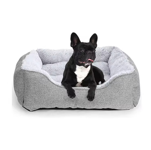 Venta al por mayor invierno sólido esponjoso moderno suave de lujo impermeable extraíble lavable gris claro Pluh cama para perros - Product Image 1