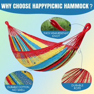 Large 2-Person Cotton <b>Hammock</b>, Colorful Striped Portable Camping <b>Hammock</b> for Outdoor Garden Patio Travel - Product Image 3
