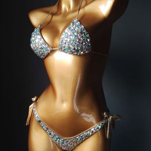 NEW Rhinestone Bikini Set Women Bling <strong>Diamante</strong> Carnival <strong>Bra</strong> Crop Top Crystal Panties Rave Festival Bikini Set - Product Image 1