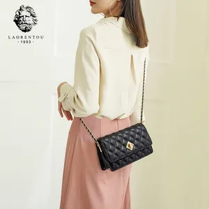 LAORENTOU Chain Shoulder Commute Crossbody Bags Women 2021 Trend Sling Bag Female Clutch Genuine Leather Handbags