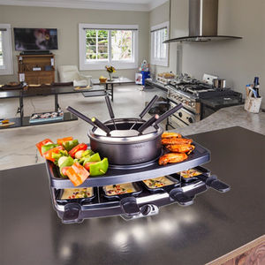 Grill <span class=keywords><strong>électrique</strong></span> multi-raclette et <span class=keywords><strong>fondue</strong></span> avec surface antiadhésive en acier inoxydable pour table et fêtes - Product Image 1