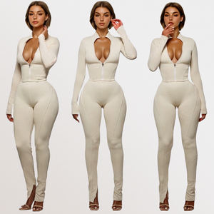 Set da <span class=keywords><strong>donna</strong></span> aderenti taglie forti personalizzate <span class=keywords><strong>in</strong></span> <span class=keywords><strong>Jersey</strong></span> di cotone con Zip Line Design Slim Fitness con colletto bianco per <span class=keywords><strong>donna</strong></span> - Product Image 3