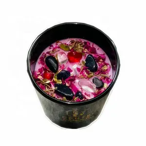 Bocaux noirs Bougie parfumée de luxe aromatique en cristal de pierres précieuses et fleurs séchées