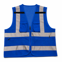 Gilet de sécurité réfléchissant haute visibilité bleu en polyester pour travaux routiers, construction et circulation, conception respirante en maille, OEM