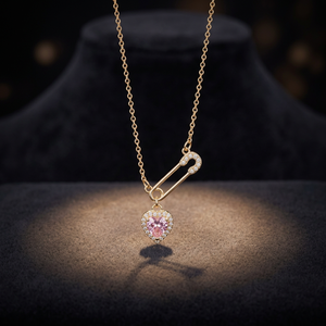 Collier pendentif cœur épingle de sûreté tendance en argent sterling 925 avec zircon rose, collier ras-du-cou épingle de sûreté audacieuse orné de diamants - Product Image 5