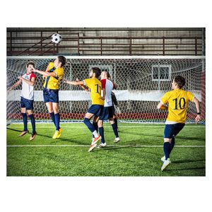 Maillots de football en vrac unisexe bleu jaune ensemble avec impression de nom broderie en polyester et techniques de teinture de vêtements haut style football - Product Image 4