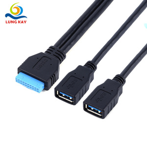Lung Kay 20P To 2AF Female USB Adapter Cable For Hard Drive And USB 3.0 Chassis <b>Bracket</b> <b>Black</b> PVC Nickel Plating - Product Image 1