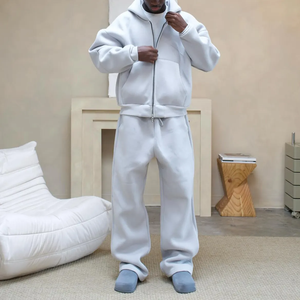 Bán Buôn Tùy Chỉnh Thiết Kế Áo Thun Heavyweight 380gsm100% Cotton Lông Cừu Unisex Hoodies Cổ Điển Hai Lớp Zip Lên Người Đàn Ông Của Hoodies - Product Image 1