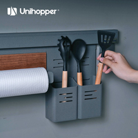 Étagère murale de cuisine UNIHOPPER à 2 niveaux, avec porte-couteaux et ustensiles, et crochets pour petites cuisines