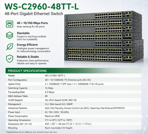 Commutateur Ethernet géré PoE 24/48 ports <span class=keywords><strong>WS</strong></span>-<span class=keywords><strong>C2960</strong></span>-24/48TT/TC/PST/PC/LC-L/<span class=keywords><strong>S</strong></span>, budget PoE 370W, 2 ports GE double usage pour liaisons montantes - Product Image 1