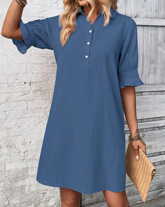 Robe boutonnée pour femme à manches bouffantes, décontractée, d'été, respirante, pour la plage, vente directe d'usine, haute qualité, <span class=keywords><strong>prix</strong></span> bas - Product Image 2