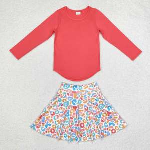 Ensembles de yoga pour enfants en gros : Hauts de couleur unie et jupes à imprimé léopard fleuri – Ensembles deux pièces pour filles - Product Image 3